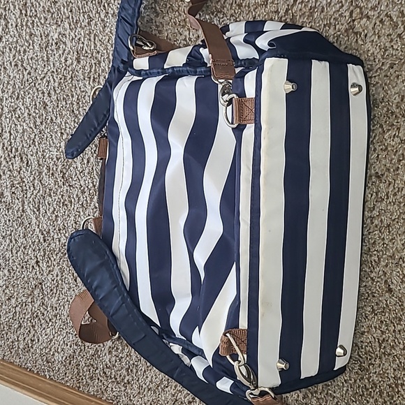 Hip Cub Navy and White Striped Bag with Brown Accents - Picture 5 of 11